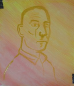 1 Drawing with Paint on multi-Coloured was background